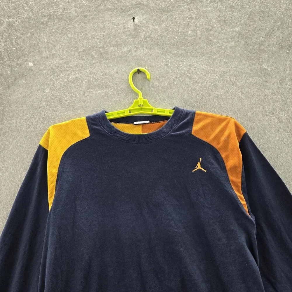 VINTAGE Jordan Men Shirt XXL Navy Y2K Colorblock Air Logo Long Sleeve‎